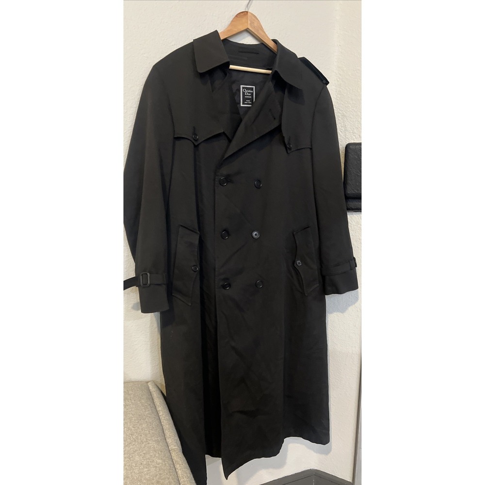 Christian Dior 44 LONG BLACK Monsieur Trench Coat Classic with Zip-in Wool Liner - Picture 7 of 12